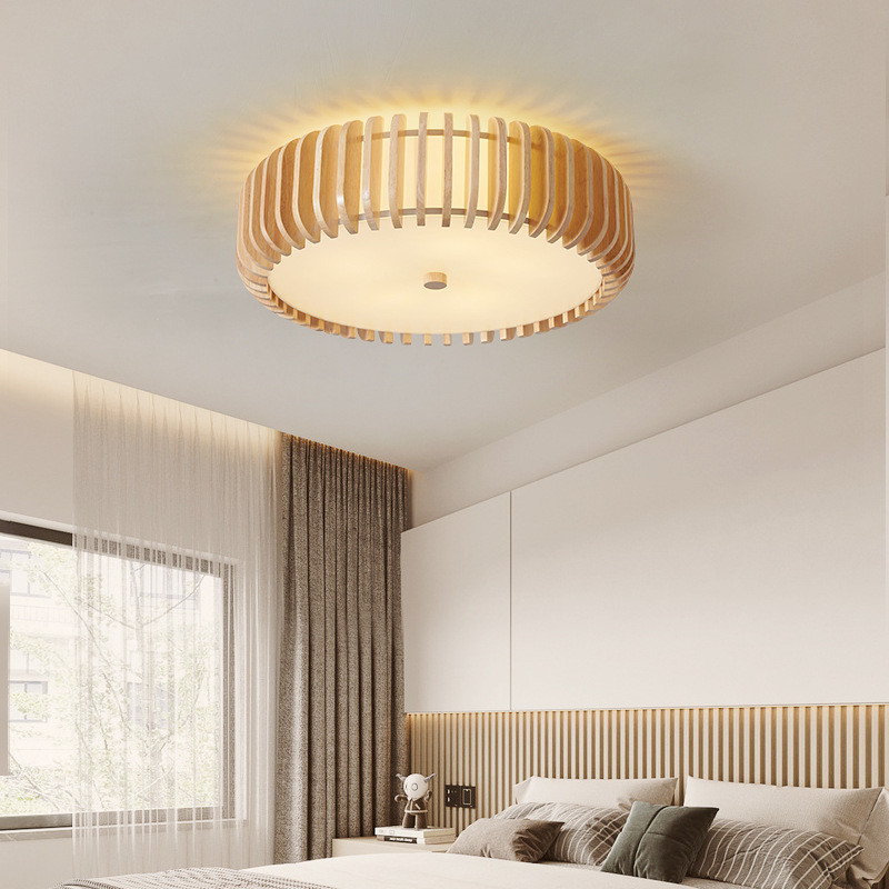 Modern Natural Wooden Ceiling Lamp for Bedroom Rubber Round Wooden ceiling lamp(WH-WA-48)