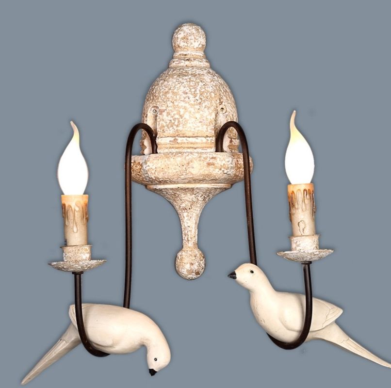 Retro bird wall lamp french vintage white wood wall sconce rustic wall lamp （WH-VR-70)