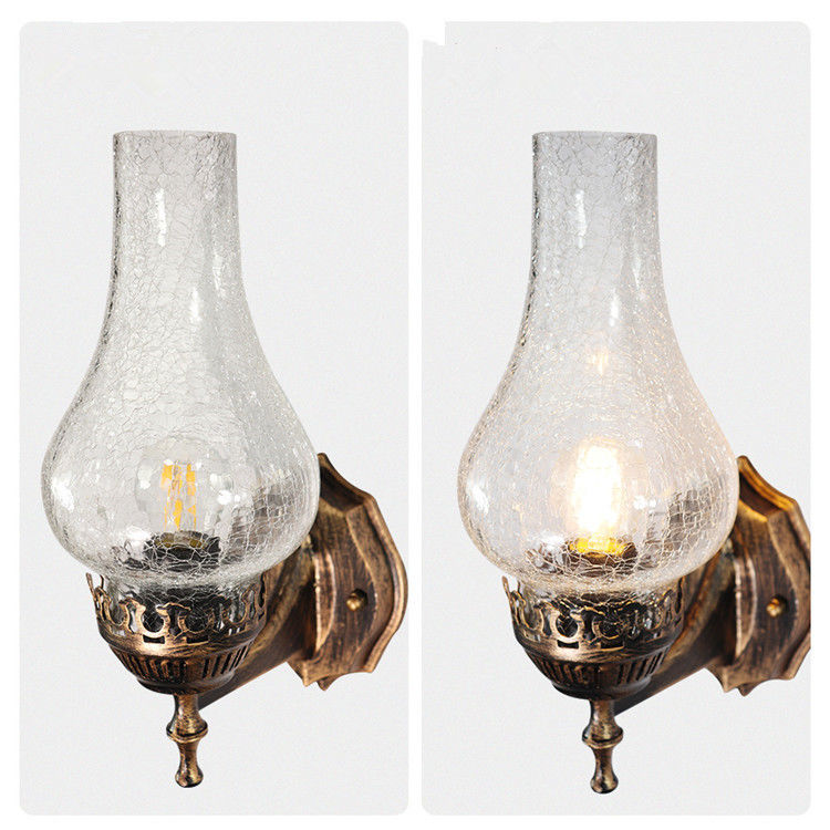 Vintage Metal Wall Glass Light Chinese Style E27 Oil Lamp with Crack Lampshade vintage oil lamp (WH-VR-111)