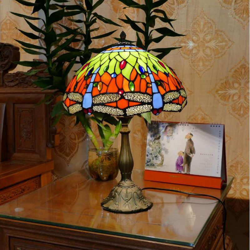 Tiffany Table Lamp E27 Dragonfly Style Bedroom Bedside mosaic lamp(WH-TTB-69)