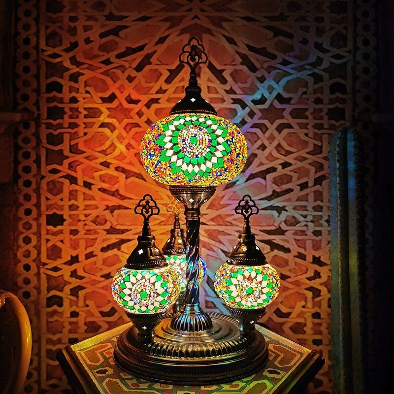 Turkish Restaurant Glass Table Lamp With Brozne Metal Base Colorful Handmade Desktop Lamp(WH-VTB-20)