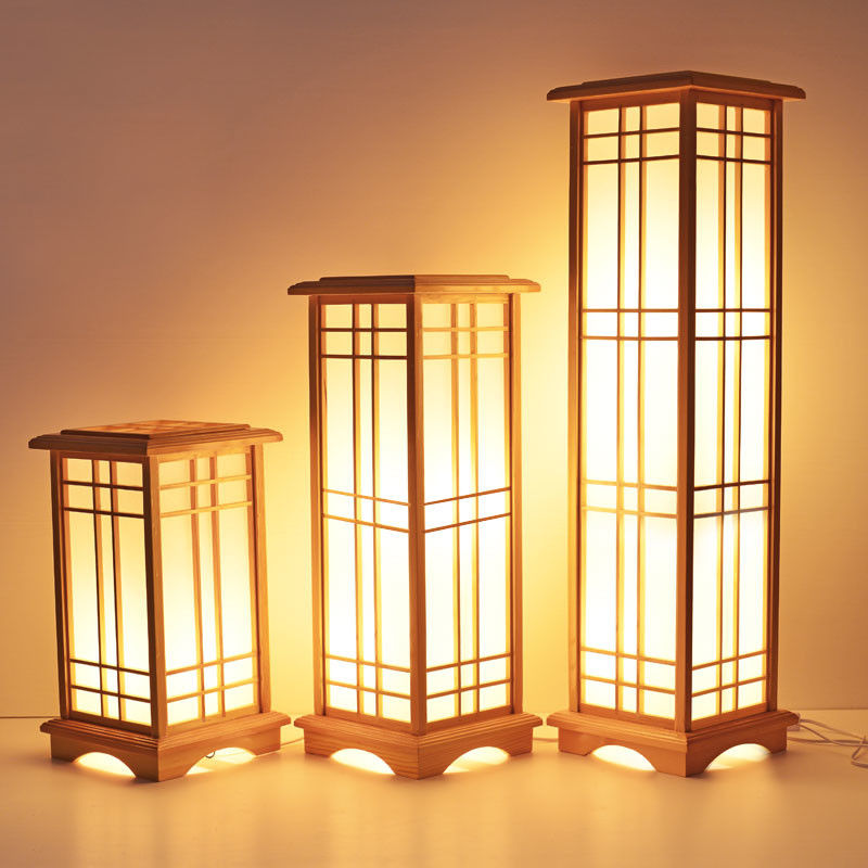 Modern wood Floor Lamp Washitsu Tatami Decor Window Pane Lamp Restaurant Living Room japanese lamp（WH-WFL-01)
