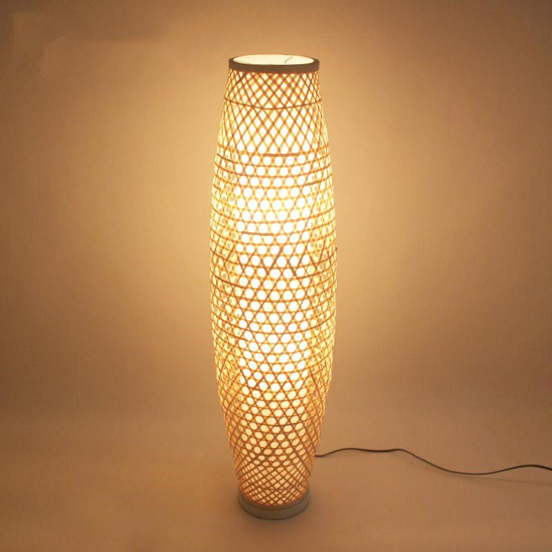 Bamboo Wicker Rattan Shade Vase Floor Lamp Fixture Rustic Asian Japanese Stand light（WH-WFL-05)