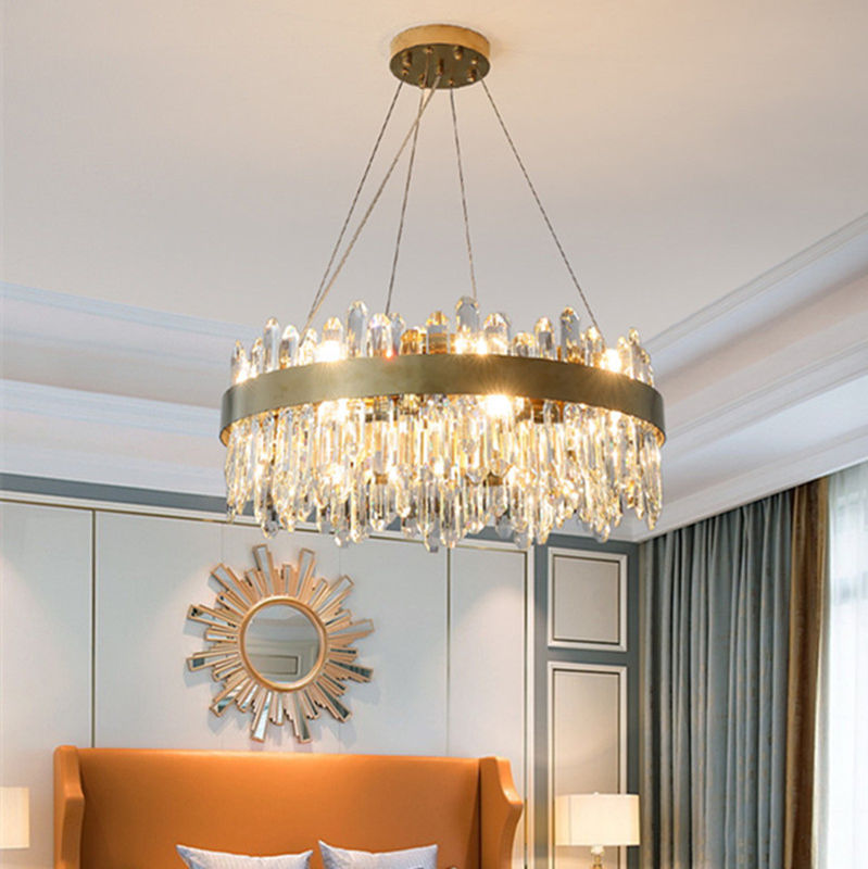 Modern Foyer Round Chandelier Luxury K9 Crystal Dimmable Pendant Lamp Cable Hanging Lamp (WH-MI-305)