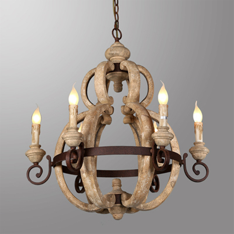 Wood Chandelier Lighting Retro Iron Candle Hanging Lamp(WH-CI-13)