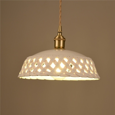 LED Copper Hanging Lamp White Pendant Light Bedside Bar Loft Openwork ceramic Pendant Light（WH-AP-423）