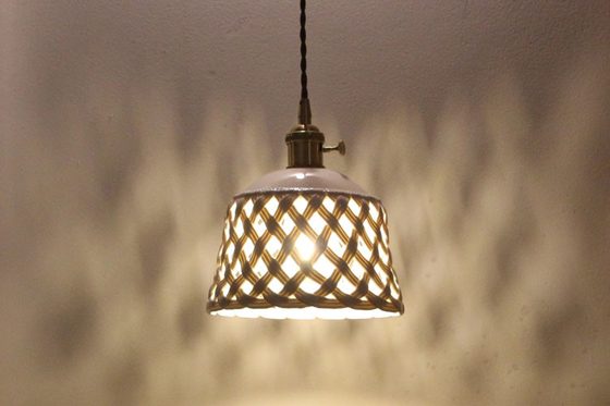 LED Copper Hanging Lamp White Pendant Light Bedside Bar Loft Openwork ceramic Pendant Light（WH-AP-423）