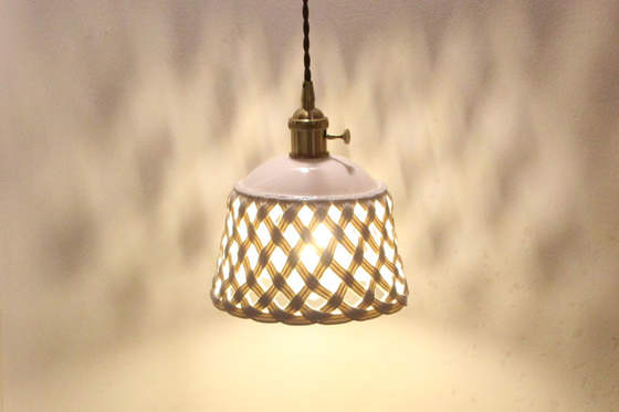 LED Copper Hanging Lamp White Pendant Light Bedside Bar Loft Openwork ceramic Pendant Light（WH-AP-423）