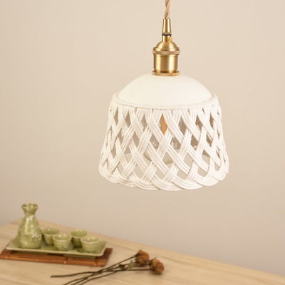 LED Copper Hanging Lamp White Pendant Light Bedside Bar Loft Openwork ceramic Pendant Light（WH-AP-423）