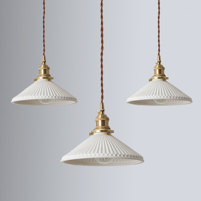 Nordic White Ceramic Brass Pendant Lights  Restaurant Bedroom Bedside Modern pleated light（WH-AP-426）