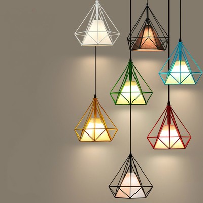 Modern Cage Pendant Light Coloured diamond Restaurant Kitchen Diamond Cage Metal Pendant lamp（WH-AP-448）