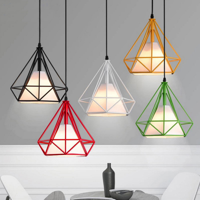 Modern Cage Pendant Light Coloured diamond Restaurant Kitchen Diamond Cage Metal Pendant lamp（WH-AP-448）