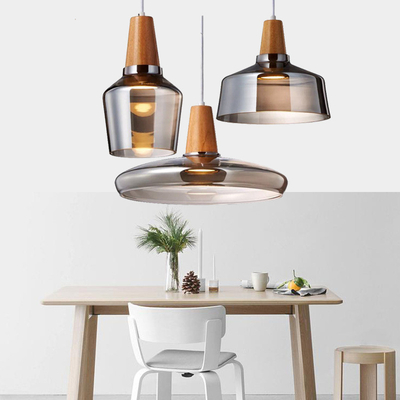 Modern Glass Lampshade Wooden Pendant Light Bar Dining Loft Industrial 15-16P Pendant Lamp(WH-GP-162)