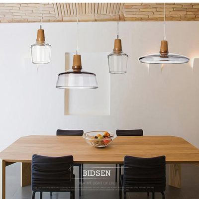 Modern Glass Lampshade Wooden Pendant Light Bar Dining Loft Industrial 15-16P Pendant Lamp(WH-GP-162)