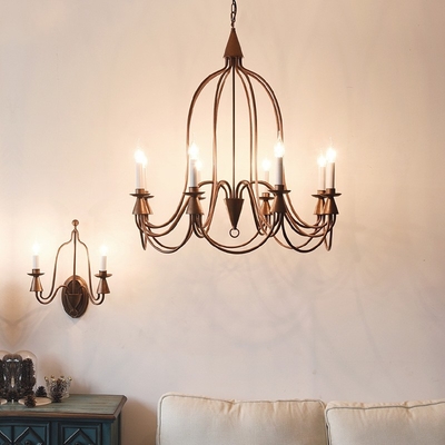 Country metal Chandelier Led Retro Candle Chandeliers vintage Loft interior lighting(WH-CI-164)