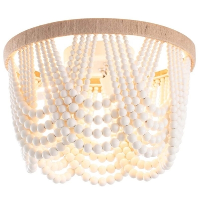 White Small Flush Mount Boho Bohemia Wood Beaded Ceiling Lights(WH-CI-165)