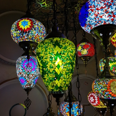 Wholesale Hanging glass chandeliers light Turkish Moroccan Pendant Light Handmade Mosaic Glass Lamps(WH-DC-55）