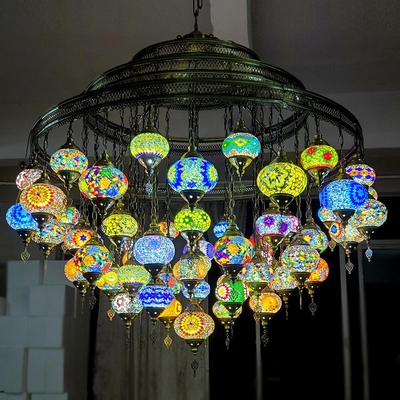 Wholesale Hanging glass chandeliers light Turkish Moroccan Pendant Light Handmade Mosaic Glass Lamps(WH-DC-55）