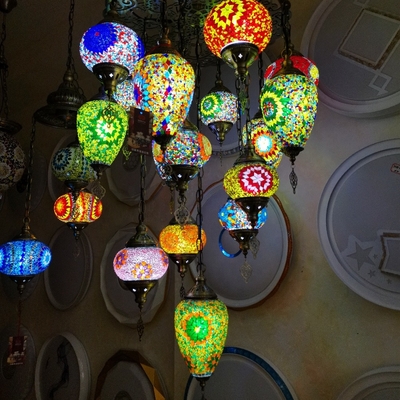 Wholesale Hanging glass chandeliers light Turkish Moroccan Pendant Light Handmade Mosaic Glass Lamps(WH-DC-55）