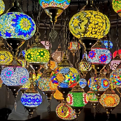 Wholesale Hanging glass chandeliers light Turkish Moroccan Pendant Light Handmade Mosaic Glass Lamps(WH-DC-55）