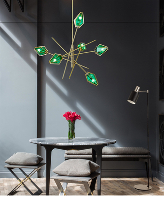 Diamond Chandelier Emerald Green And Milky White Glass Shade Harlow Chandelier(WH-MI-370)