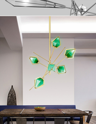 Diamond Chandelier Emerald Green And Milky White Glass Shade Harlow Chandelier(WH-MI-370)