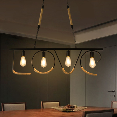 Industrial Pendant Light Multiple Heads E27 Coffee Bar Loft Wrought Iron Hemp Rope Pendant Lamp(WH-VP-186)