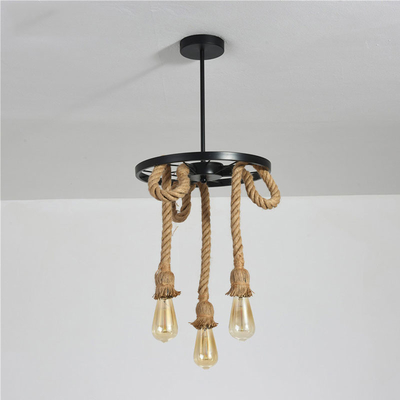 Loft Iron Hemp Rope Chandelier Retro Industrial Light Fixture Dining Room Light(WH-VP-207)