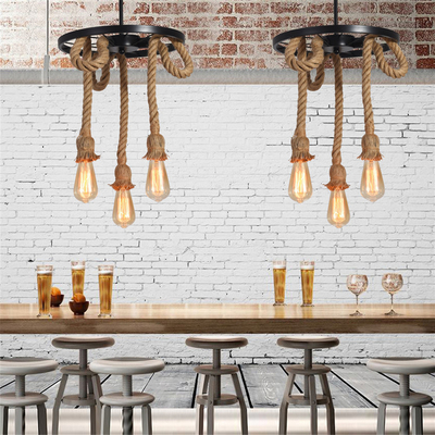 Loft Iron Hemp Rope Chandelier Retro Industrial Light Fixture Dining Room Light(WH-VP-207)