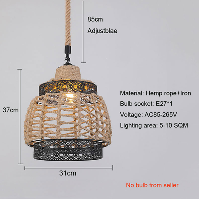 American Hemp Rope Light Retro Restaurant Chandelier Dining Room Lighting Fixture Iron Drop Light(WH-VP-201)