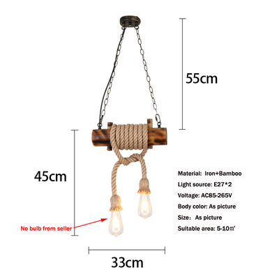 American Retro Attic Light Bamboo Hemp Rope Chandelier(WH-VP-218)