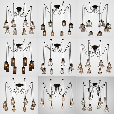 Retro Loft Industrial Chandelier Adjustable E27 Multi Head Lamps Restaurant metal lamp(WH-VP-225）