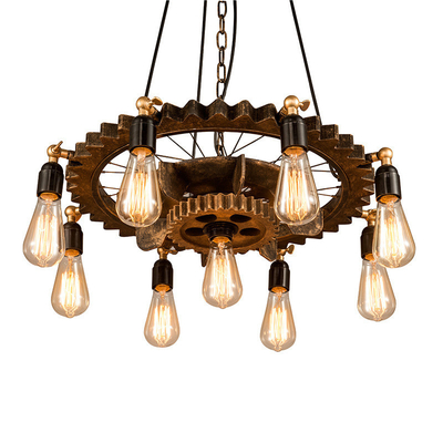 Creative Retro Loft Chandelier Wood Pendant Lamp Restaurant Living Room Dining Room Wheel Chandelier(WH-VP-228）