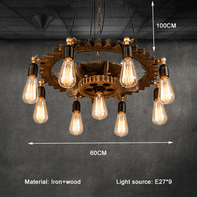 Creative Retro Loft Chandelier Wood Pendant Lamp Restaurant Living Room Dining Room Wheel Chandelier(WH-VP-228）