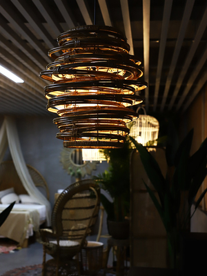 Vintage Spiral Rattan Pendant Lights Nordic Retro Bamboo Hanging Lamp(WH-WP-75)