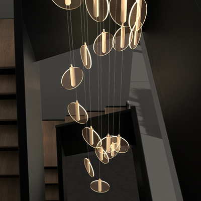 Scandinavian LED Long Line Acrylic Dining Room Creative Living Room Staircase Hotel Lobby Long Chandelier(WH-NC-102)