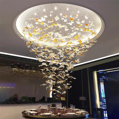 Modern Vivid Gold Shade Project Murano Glass Feather pendent light chandelier(WH-NC-104)