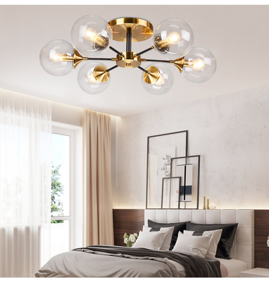 Modern Parlor LED Chandelier Smoke grey/Clear Glass Dining Room Bedroom Pendant Lamp(WH-MI-429)