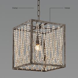 Rectangular metal chandelier with Wood Bead Chandelier (WH-CI-43)