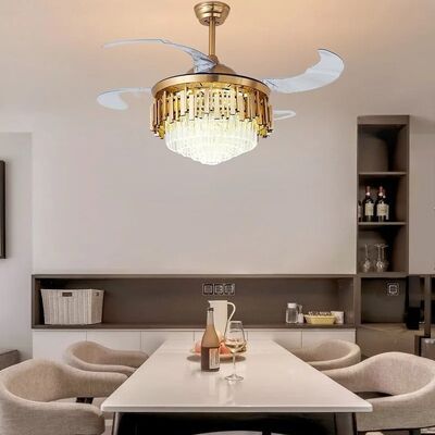 Retractable Blade Bedroom Remote Control 42 48 Inch Luxury Crystal Ceiling Fan lamp(WH-VLL-41)