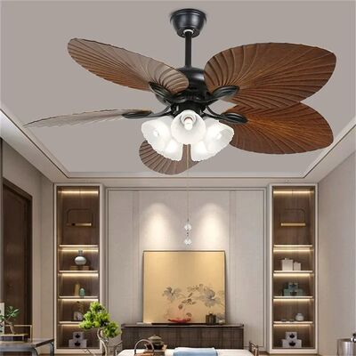 American Retro Living Room Restaurant Ceiling Fan Light Remote Electric Fan Light Banana Leaf Fan Lamp(WH-CLL-58)
