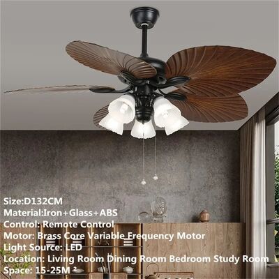 American Retro Living Room Restaurant Ceiling Fan Light Remote Electric Fan Light Banana Leaf Fan Lamp(WH-CLL-58)