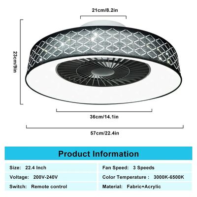 Kitchen Bedroom Living Room Timing Invisible Blades 57cm Dimmable fabric LED Ceiling Fan with Light(WH-CLL-72) ﻿