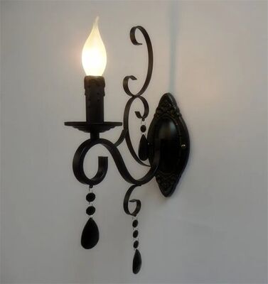 European classic black wrought iron crystal deco candle wall light(WH-VR-122)