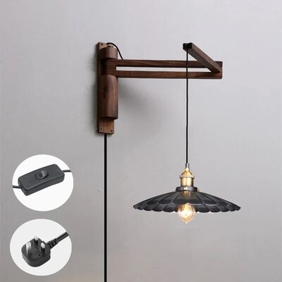 Nordic retro folding rocker arm homestay  aisle light iron art solid wood bedroom bedside lamp  (WH-VR-132)