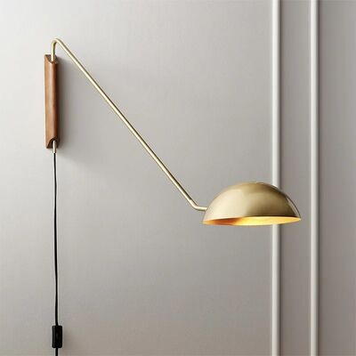 Bedroom Reading Study Parlor Lamp Long Arm Wall Light Gold Black Metal With Plug (WH-VR-149)