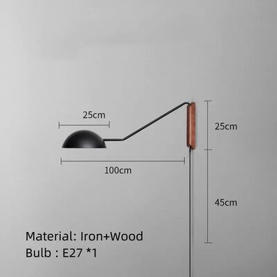 Bedroom Reading Study Parlor Lamp Long Arm Wall Light Gold Black Metal With Plug (WH-VR-149)