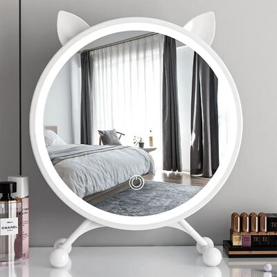 adjustable three levels light and mirror angle Desktop Smart LED cat ear make-up mirror light (WH-MR-94)
