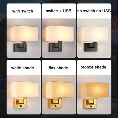 USB Wall Lights with Switch Rectangle White Yellow Fabric mirror front light(WH-MR-95)