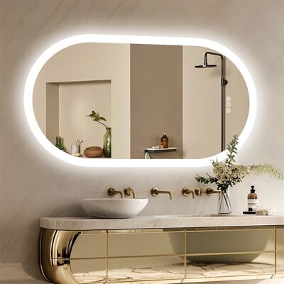 Dimmable 3 Colors Anti-Fog Light Memory IP65 CRI95 Large Wall Mounted Oval Mirror with lamp(WH-MR-102)